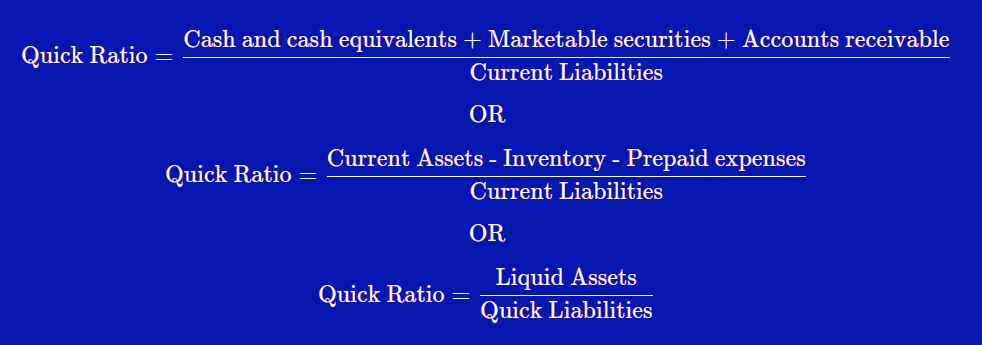 Quick Ratio Formula